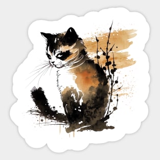 Neko Sumie-e cat art Sticker